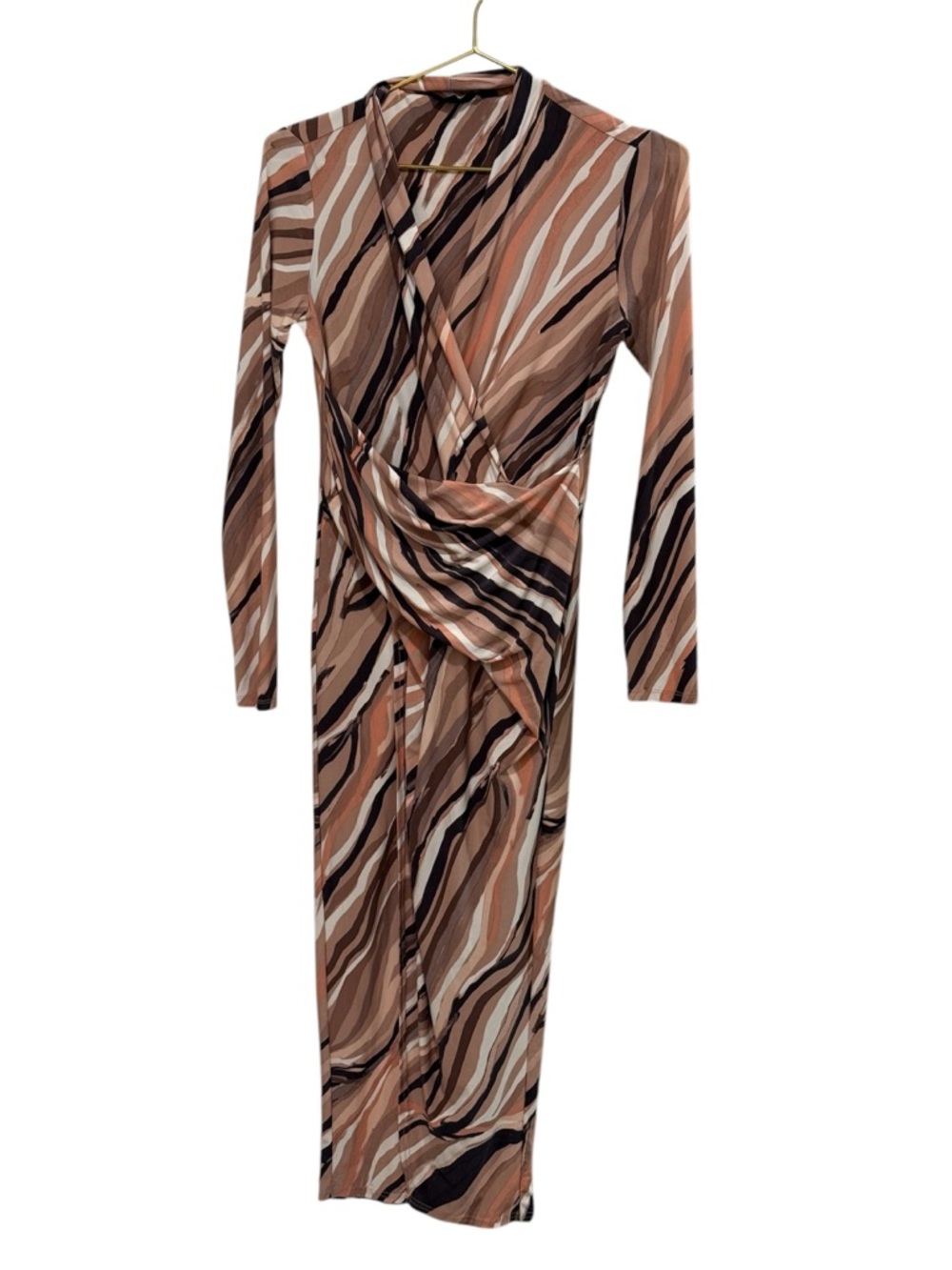 RACHEL Rachel Roy Brown Striped Wrap Midi Dress